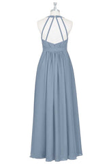 Evening Dresses Floral, Dusty Blue Halter Backless Maternity Bridesmaid Dress
