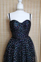 Prom Dress Long Mermaid, Black A-line Lace-Up Iridescent Prints Tulle Homecoming Dress