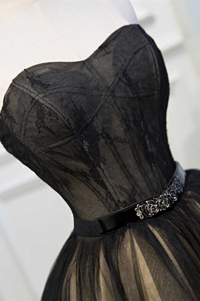 Prom Dresses Shiny, A-Line Black Lace Sweetheart Homecoming Dress
