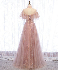 Party Dress Maxi, Pink Tulle Lace Long Prom Dress, Pink Tulle Formal Dress, 2