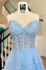 Party Dresses Websites, Lavender Illusion Halter Flower Appliques Multi-Layers Long Prom Dress