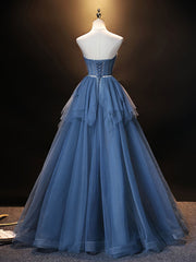 Bridesmaid Dresses Mismatched Spring Colors, Blue Sweetheart Neck Tulle Long Prom Dress, Blue Evening Dress