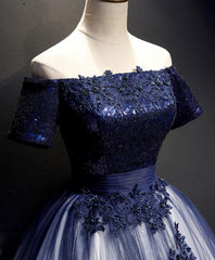 Bridesmaid Dress Designer, Blue Tulle Lace Long Prom Dress, Blue Tulle Lace Formal Dress