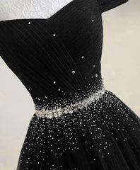 Bridesmaid Dress Black, Black Tulle Sequin Long Prom Dress, Black Tulle Evening Dress