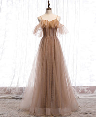 Party Dress Code Man, Champagne Tulle Sequin Long Prom Dress, Champagne Evening Dress