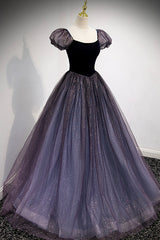 Evening Dress Shops Near Me, Purple Velvet Tulle Long Prom Dresses, A-Line Evening Dresses