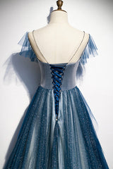 Formal Dresses Nearby, Blue Tulle Long Prom Dresses, A-Line Formal Evening Dresses