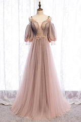 Prom Dress Princess Style, A-Line Tulle Long Prom Dresses, Lace Evening Dresses