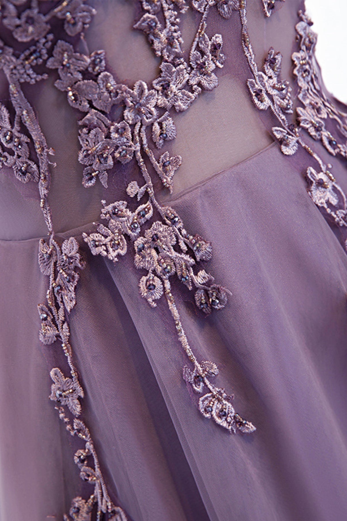 Evening Dress Formal, Purple V-Neck Lace Long Prom Dresses, A-Line Evening Party Dresses