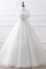 Wedding Dress Pricing, Elegant Strapless White Long Wedding Dress with Bow