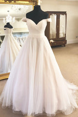 Wedding Dress Style 2022, Off the Shoulder A-Line Ivory Wedding Dress with Pleats