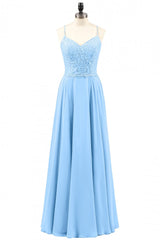 Bridesmaids Dress Floral, Light Blue Sweetheart Lace-Up A-Line Long Bridesmaid Dress