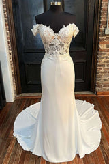 Wedding Dress 2023, White Lace Off-the-Shoulder Mermaid Long Wedding Gown