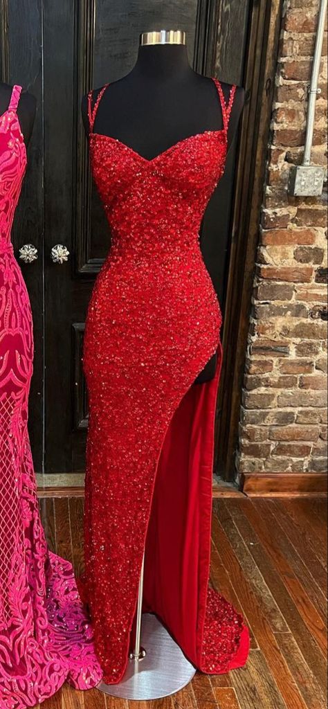 Prom Dresses For Teens, Sparkle Red Bodycon Sequined Long Prom Dresses