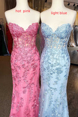 Homecoming Dress Websites, Sweetheart Mermaid Long Prom Dress with Lace Appliques