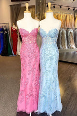 Homecoming Dresses Websites, Sweetheart Mermaid Long Prom Dress with Lace Appliques