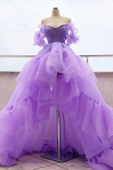 Prom Dress Sale, Purple tulle high low prom dress, purple evening dress