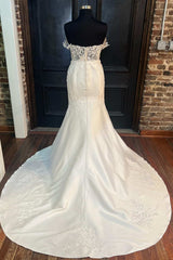 Wedding Dresses Trend, White Satin Off-the-Shoulder Mermaid Long Wedding Dress