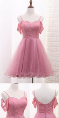 Prom Dresses Two Piece, Chic Tulle Lace Spaghetti Strap With Beading Homecoming Dresses