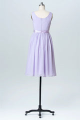Party Dresses Online Shopping, Lavender Crew Neck Tie-Side Short Bridesmaid Dress