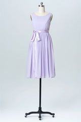 Party Dresses And Tops, Lavender Crew Neck Tie-Side Short Bridesmaid Dress