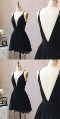 Party Dress For Babies, Cute Black V Neck Homecoming Dress, Short Black Formal Dress, Party Dress, 5950
