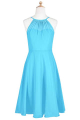 Prom Dresses Graduacion, Pool Blue Chiffon Halter Short Bridesmaid Dress