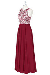 Homecomming Dress Long, Red Print Sleeveless A-Line Long Bridesmaid Dress