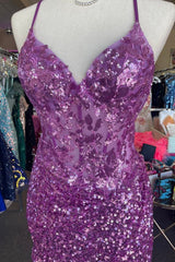 Homecomeing Dresses Red, Purple Straps Sequined Embroidery Sheath Homecoming Dress