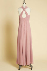 Evening Dresses And Gowns, Dusty Pink Twist-Front Backless Long Formal Dress
