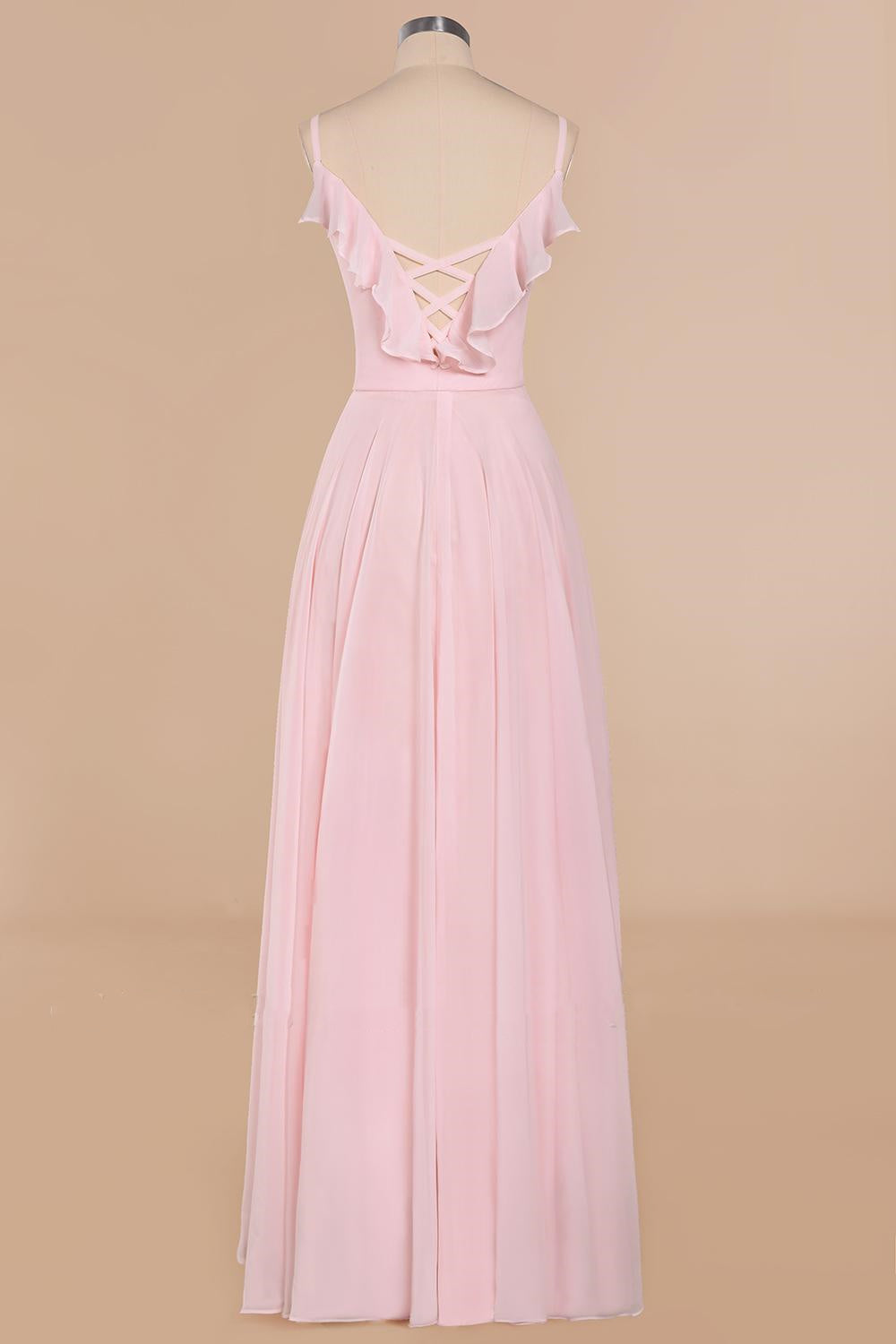 Prom Dress Shops, Pink Ruffle Lace-Up A-Line Long Bridesmaid Dress