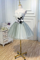 Prom Dress Shopping, Princess Light Green Flower Sheer Back A-Line Short Party Dress