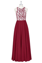 Homecoming Dress 2031, Red Print Sleeveless A-Line Long Bridesmaid Dress
