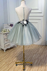 Prom Dress Prom Dress, Princess Light Green Flower Sheer Back A-Line Short Party Dress