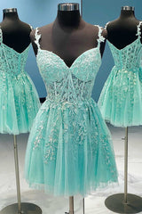 Bridesmaid Dresses Blues, Mint Green Appliques Sweetheart A-Line Homecoming Dress