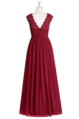 Homecoming Dress Websites, Red Lace Cap Sleeve A-Line Long Bridesmaid Dress