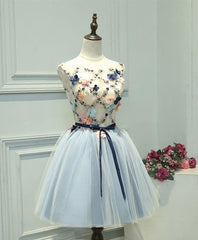 Party Dresses Summer Dresses, Gray Blue Tulle Short Prom Dress, Tulle Homecoming Dress