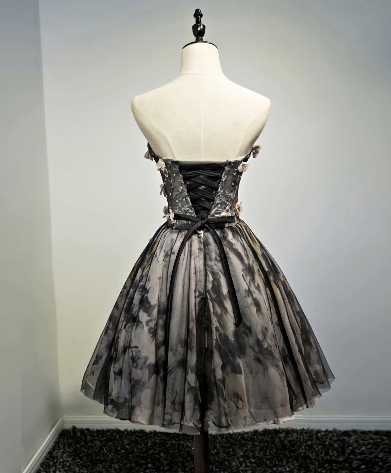 Bridal Bouquet, Black Lace Tulle Short Prom Dress, Black Homecoming Dress