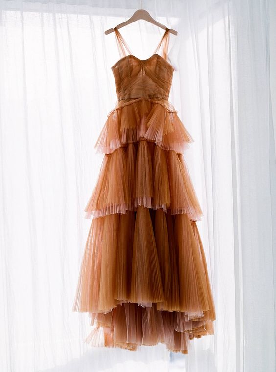 Formals Dresses Long, Brown tulle long prom dress, evening dress