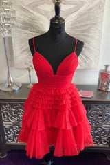 Bridesmaids Dresses Websites, Multi-Tiered V-Neck Backless A-Line Short Party Dress