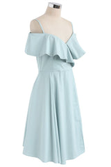 Bridesmaids Dresses Pink, Mint Cold-Shoulder Ruffled A-Line Short Dress