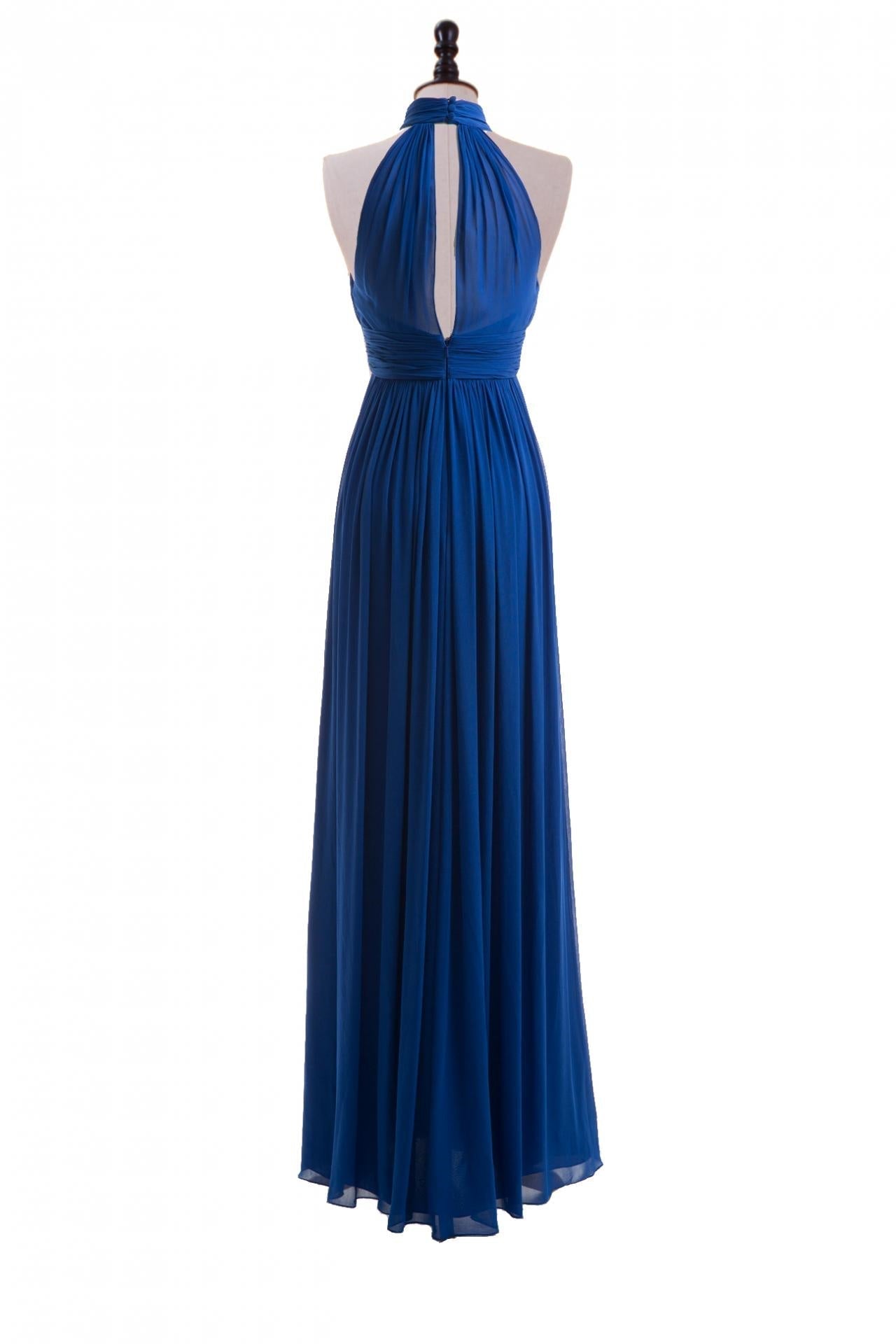 Evening Dress Shops, Royal Blue Chiffon Halter Keyhole Long Formal Dress