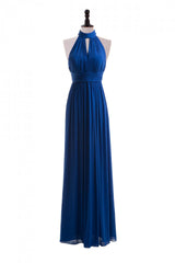 Evening Dress Shopping, Royal Blue Chiffon Halter Keyhole Long Formal Dress