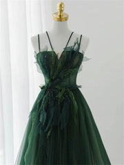 Prom Dress Corset, Forest Style Emerald Green Beading Tulle Dress, Prom Dress Fairy,Evening Gown Graduation Party Dress