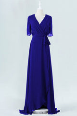 Evening Dresses Yde, Royal Blue Chiffon Wrap Long Bridesmaid Dress