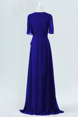 Evening Dress Yde, Royal Blue Chiffon Wrap Long Bridesmaid Dress