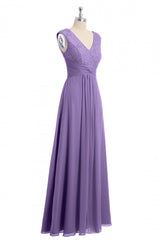 Party Dress Inspiration, Lavender V-Neck Twist-Front A-Line Long Bridesmaid Dress