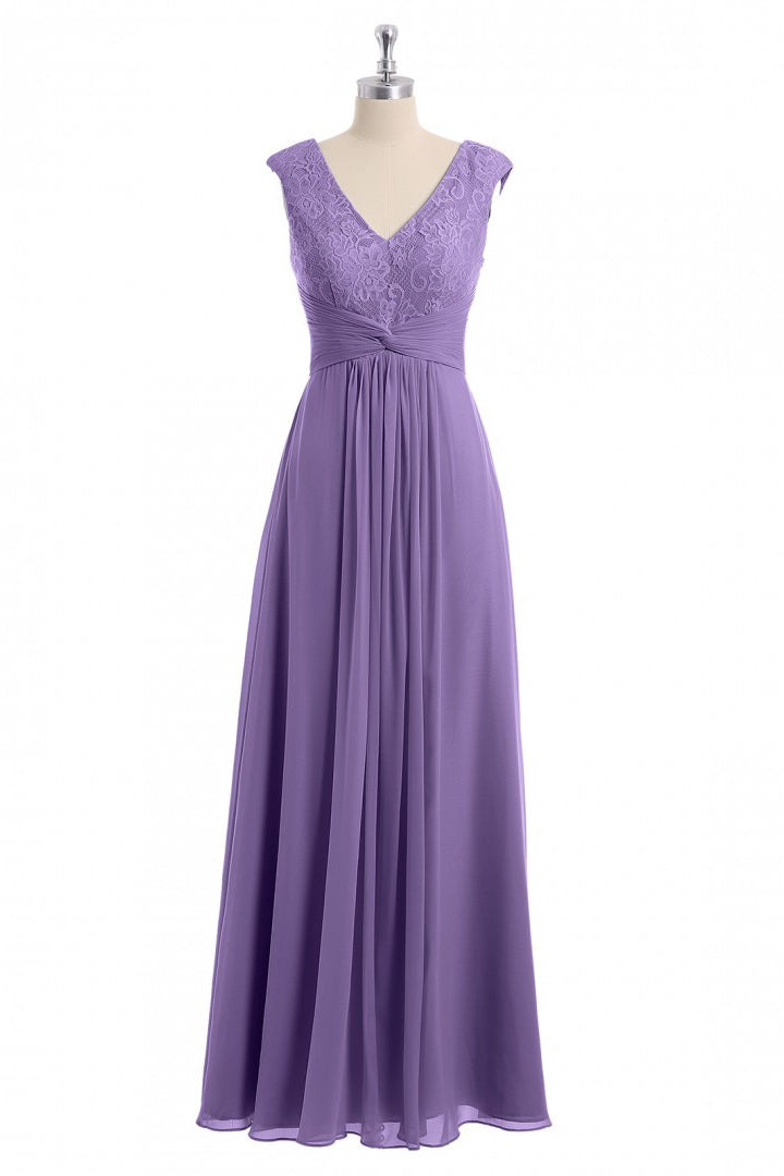 Party Dresses Ladies, Lavender V-Neck Twist-Front A-Line Long Bridesmaid Dress