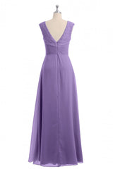 Party Dress Trends, Lavender V-Neck Twist-Front A-Line Long Bridesmaid Dress