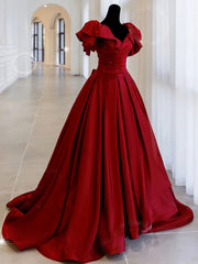 Fall Wedding Color, Simple Burgundy Satin Long Prom Dress, Burgundy Long Evening Dress